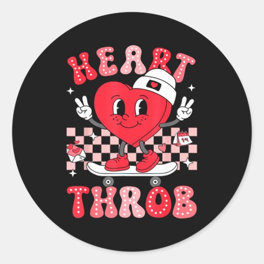Heart Throb Groovy Valentine Toddler Men Boys Cute ラウンドシール (正面)