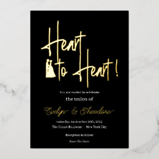 Heart to Heart Gold & White Foil Engagement Invita 箔招待状