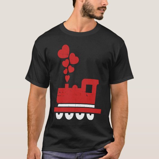 Heart Train Valentines Day Cool Railroad Love Boys Tシャツ (正面)