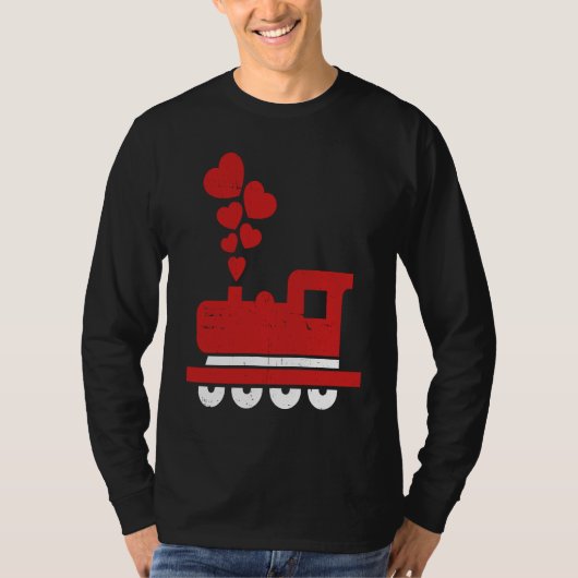 Heart Train Valentines Day Cool Railroad Love Boys Tシャツ (正面)