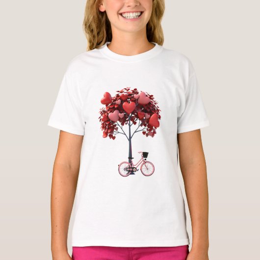Heart Tree Bicycle Romantic Valentine Girls' Basic Tシャツ (正面)