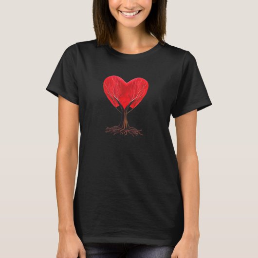 Heart Tree Roots Red Heart Love Family Couples Wed Tシャツ (正面)