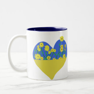 Heart Ukraine Flag With Sunflowers ツートーンマグカップ