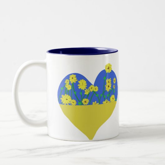 Heart Ukraine Flag With Sunflowers ツートーンマグカップ (左)