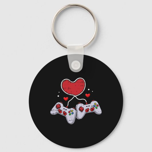 Heart Video-game Controller Valentines Day Cool Ga キーホルダー (正面)