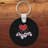 Heart Video-game Controller Valentines Day Cool Ga キーホルダー (正面)