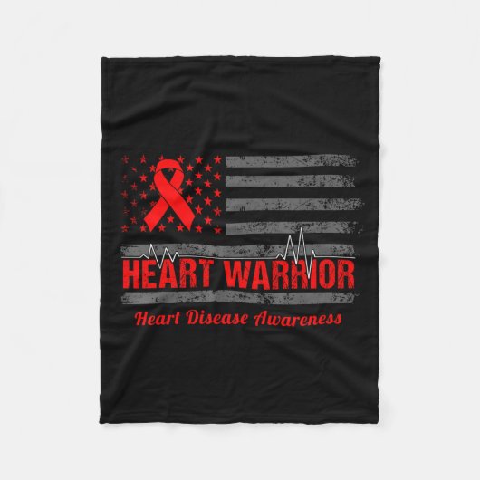 Heart Warrior American Flag Heart Disease Awarenes フリースブランケット (正面)