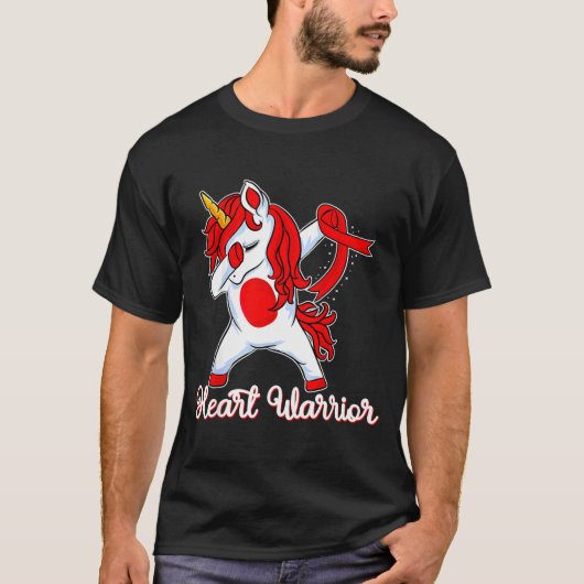 Heart Warrior Ribbon Heart Disease Dabbing Unicorn Tシャツ (正面)
