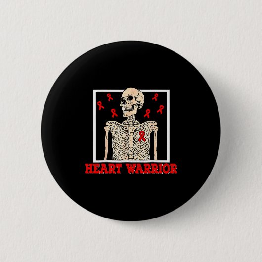 Heart Warrior Skeleton Red Ribbon Heart Disease Aw 缶バッジ (正面)