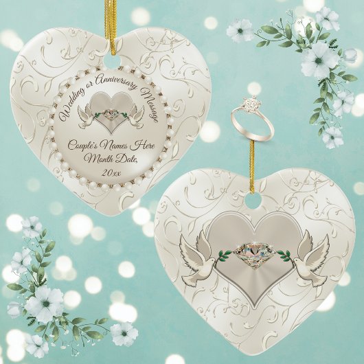 Heart, Wedding Christmas Ornaments Personalized セラミックオーナメント