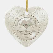 Heart, Wedding Christmas Ornaments Personalized セラミックオーナメント (正面)