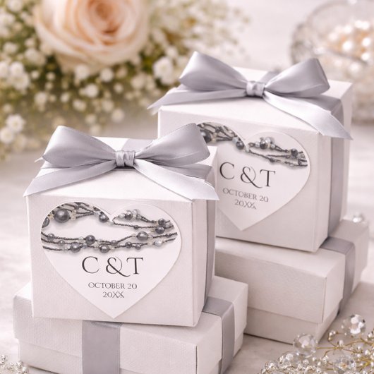 Heart Wedding Thank You Favor Pearl Elegant ハートシール