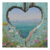 Heart Window Coastal Wildflower Sailboat Painting
