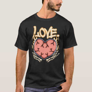 Heart with Flames and Skeleton Hands streetwear  Tシャツ