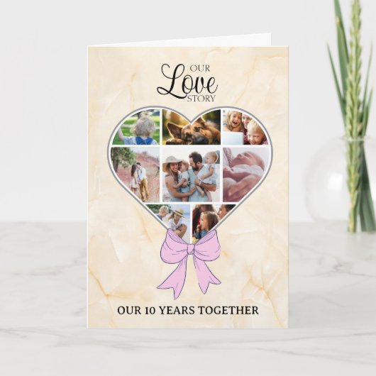 Heart with pink bow photo annivesary カード (正面)