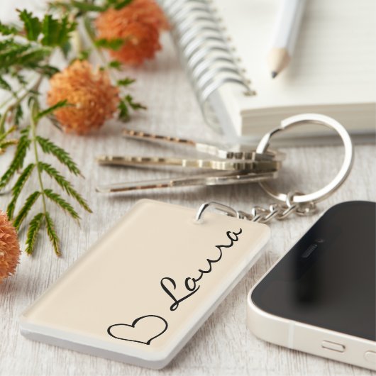Heart Your Name Script Custom Gift Keychain キーホルダー (正面右)