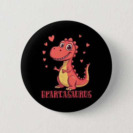 Heartasaurus Cute Dinosaur Valentine Design  缶バッジ (正面)