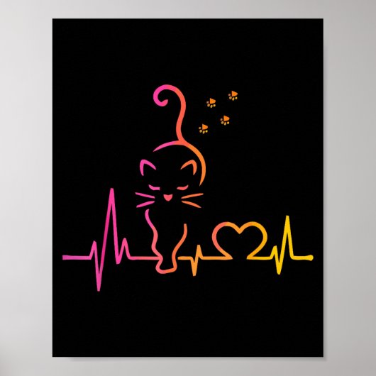 Heartbeat Cat Lover Animal Silhouette Cute Cat  ポスター (正面)