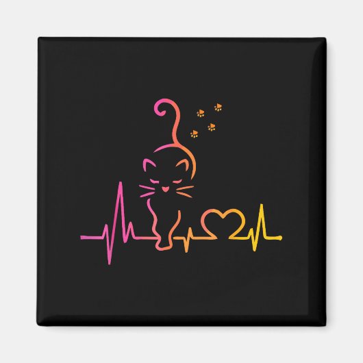 Heartbeat Cat Lover Animal Silhouette Cute Cat  マグネット (正面)