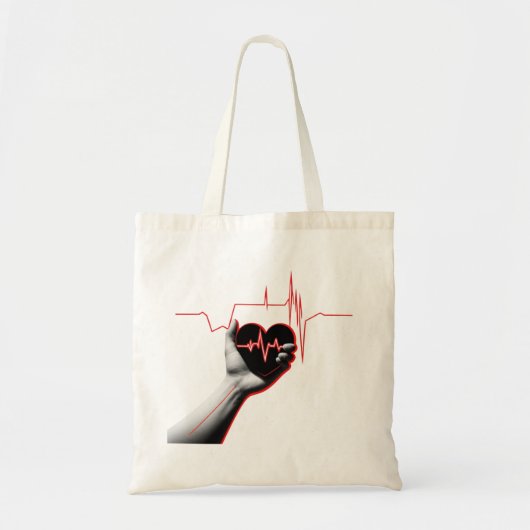 Heartbeat Love Design – Hand Holding Heart トートバッグ (正面)