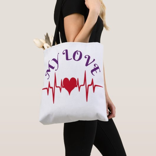 Heartbeat Love – Minimalist Romantic Design トートバッグ (クローズアップ)