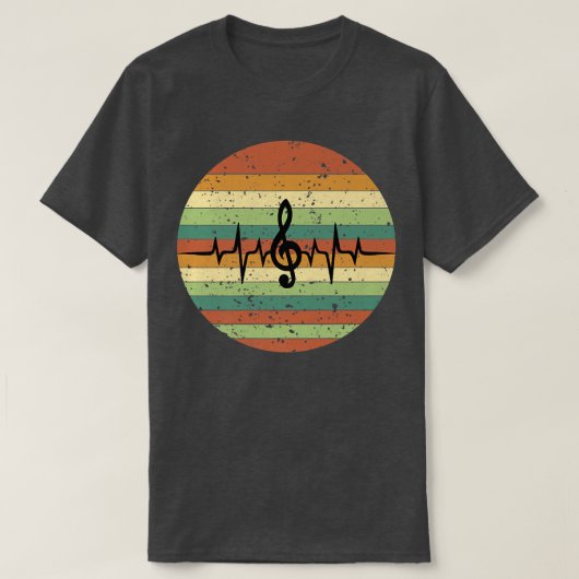 Heartbeat Music Notes Retro Sunset Tシャツ (デザイン正面)