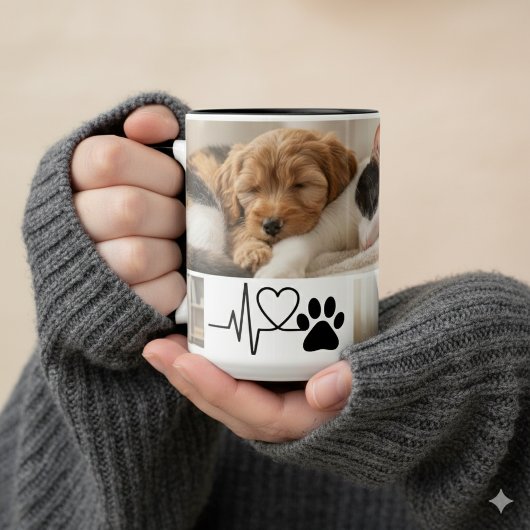 Heartbeat Paw Print Pet Photo Mug ツートーンマグカップ