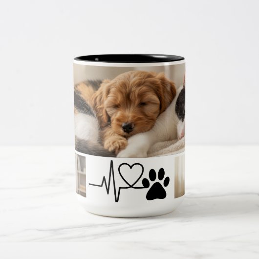 Heartbeat Paw Print Pet Photo Mug ツートーンマグカップ (中央)