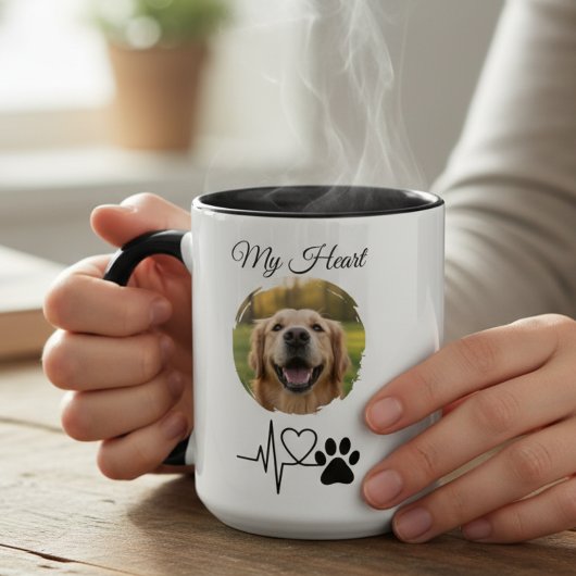 Heartbeat Paw Print Pet Photo Mug マグカップ