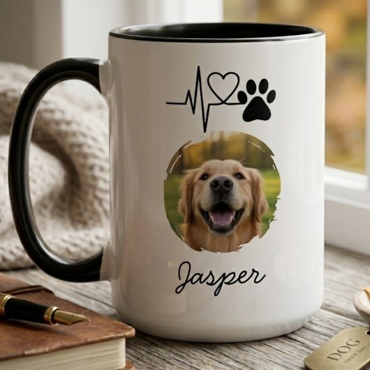 Heartbeat Paw Print Pet Photo Mug マグカップ