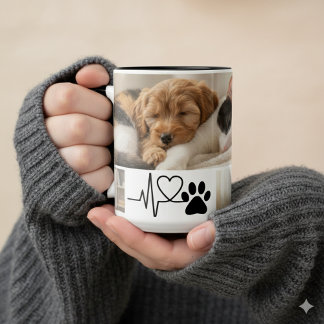 Heartbeat Paw Print Rescue Dog Mom ツートーンマグカップ