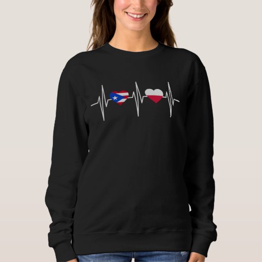 Heartbeat Puerto Rican Flag Poland Flag Heart Patr スウェットシャツ (正面)