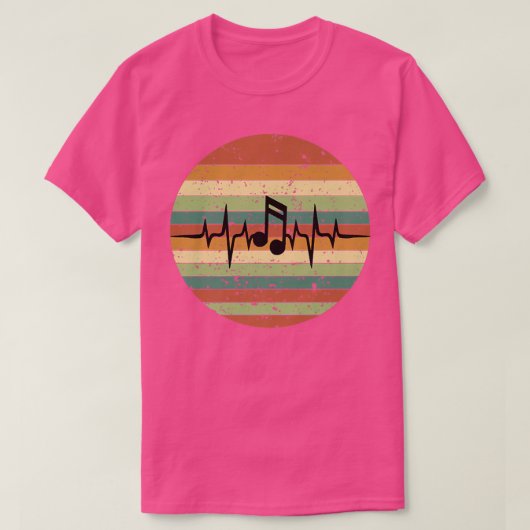 Heartbeat Treble Clef Music Notes Retro Sunset Tシャツ (デザイン正面)