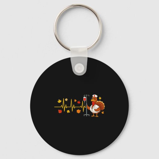 Heartbeat Turkey Funny Nurse Thanksgiving Fall Des キーホルダー (正面)