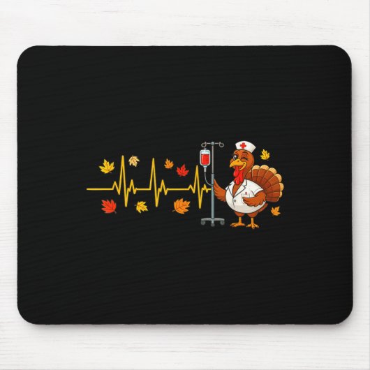 Heartbeat Turkey Funny Nurse Thanksgiving Fall Des マウスパッド (正面)