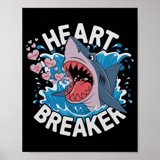 Heartbreaker Shark Cute Funny Love Design For Vale ポスター (正面)