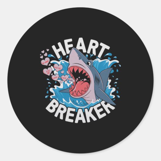 Heartbreaker Shark Cute Funny Love Design For Vale ラウンドシール (正面)