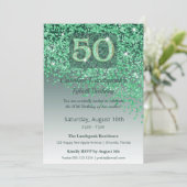 Heartfelt 50th Birthday Green Glitter  招待状 (スタンド正面)