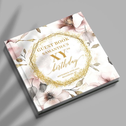Heartfelt Blush Ivory Gold All Birthday Guest Book ゲストブック