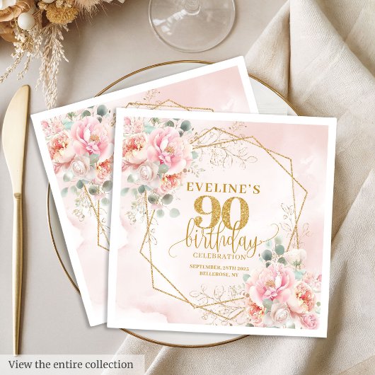 Heartfelt blush pink floral 90th birthday luncheon スタンダードランチョンナプキン