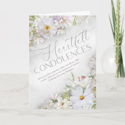Heartfelt Condolences White Floral Sympathy Card カード (正面)