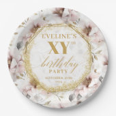 Heartfelt Dusty Pink Floral Birthday Paper Plates ペーパープレート (正面)