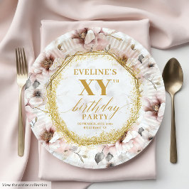 Heartfelt Dusty Pink Floral Birthday Paper Plates ペーパープレート