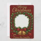 Heartfelt Glittering Wreath Family Photo Christmas シーズンカード (正面)