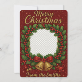 Heartfelt Glittering Wreath Family Photo Christmas シーズンカード