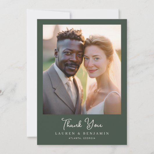 Heartfelt Green Elegant Photo サンキューカード (正面)