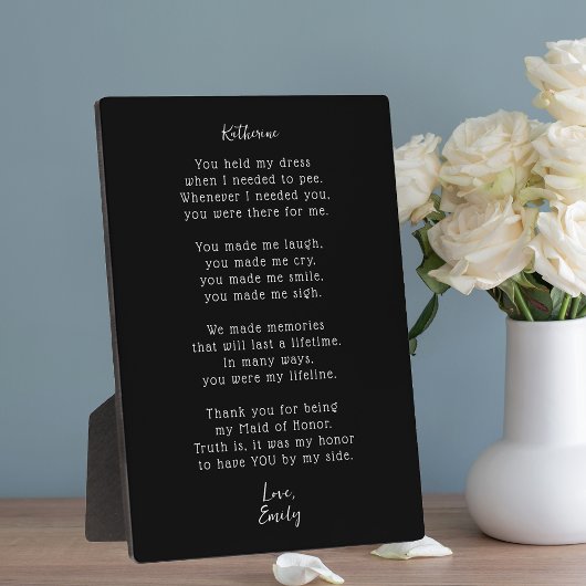 Heartfelt Maid of Honor Thank You Poem Plaque フォトプラーク