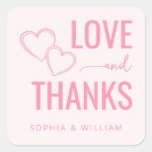 Heartfelt Pink Love Thanks スクエアシール (正面)