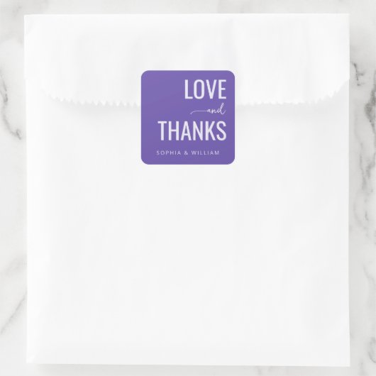 Heartfelt Purple Modern Love and Thanks Sticker スクエアシール (バッグ)