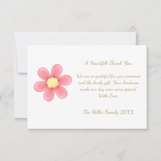 Heartfelt Thank You Card with Pink Daisy  サンキューカード (正面)
